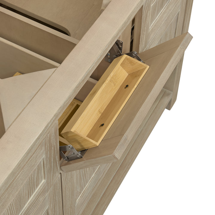 Breckenridge 60" Double Vanity, Whitewashed Oak, w/ 3 CM Carrara Marble Top