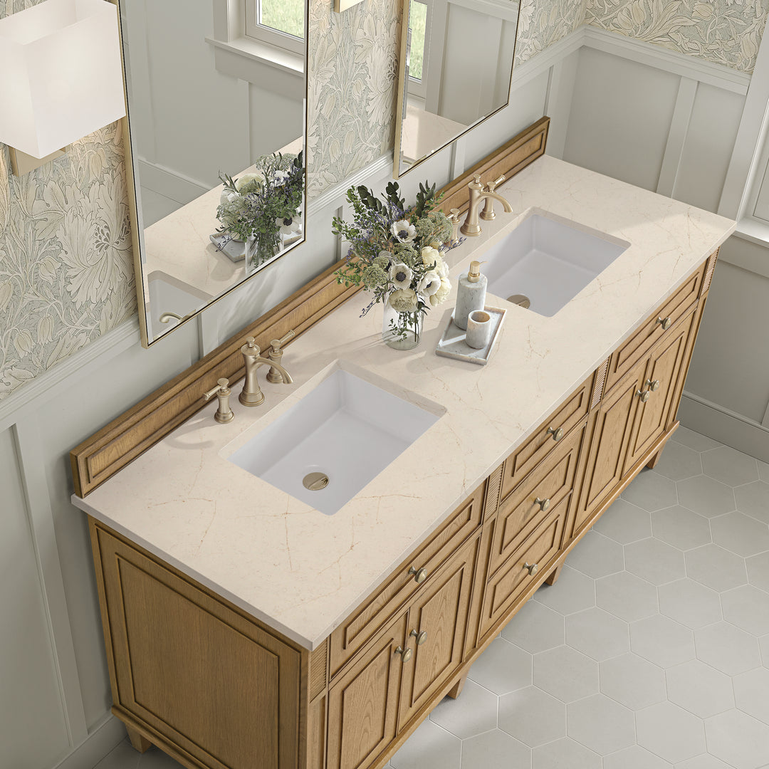 Lorelai 72" Double Vanity, Light Natural Oak w/ 3 CM Eternal Marfil Silestone Top