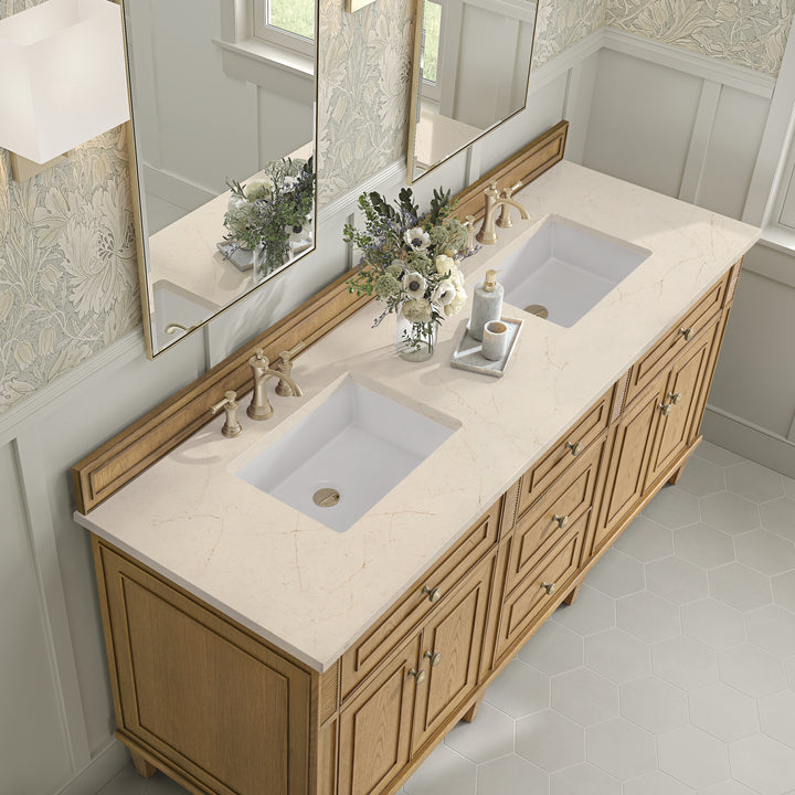 Lorelai 72" Double Vanity, Light Natural Oak w/ 3 CM Eternal Marfil Silestone Top