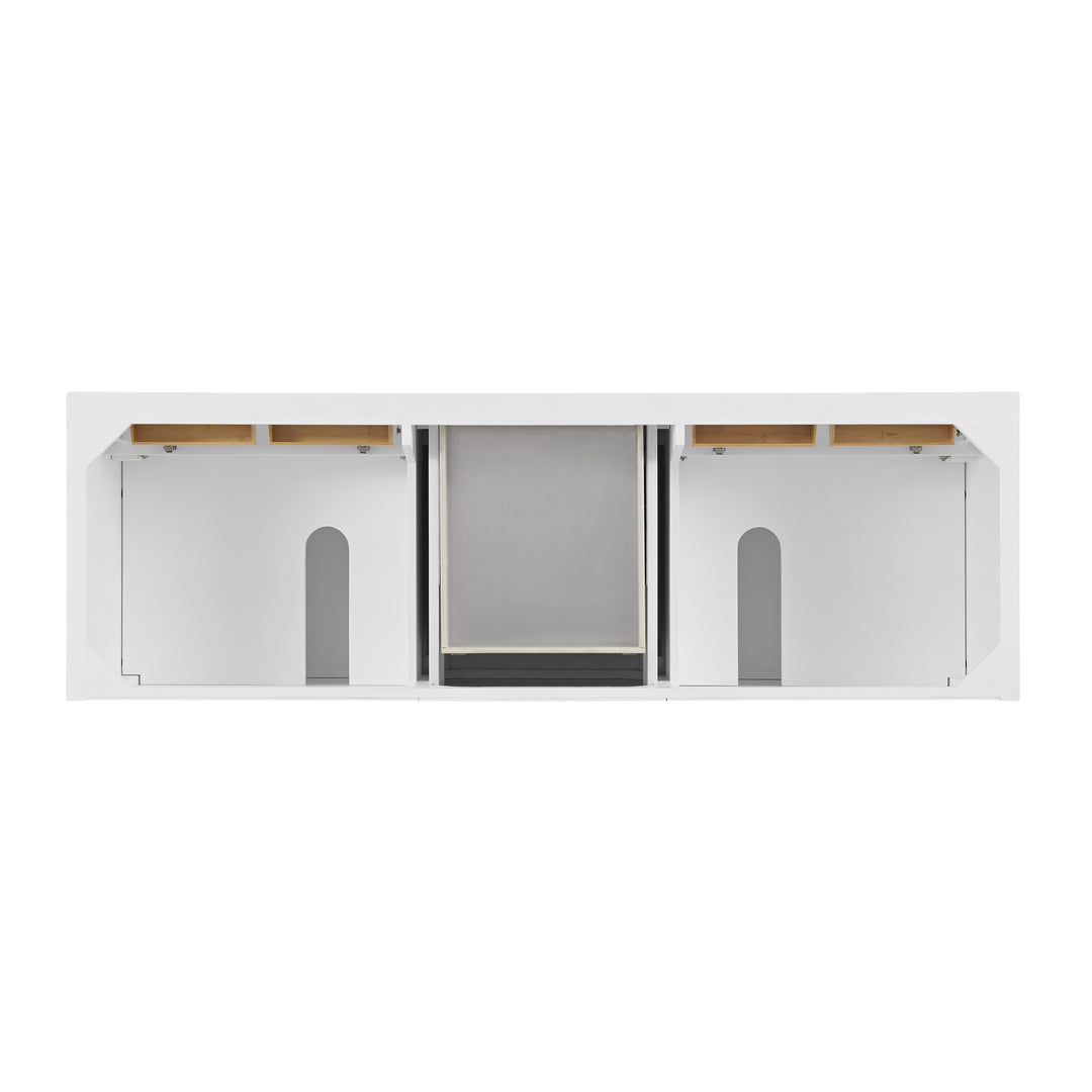 Lorelai 72" Double Vanity, Bright White w/ 3 CM Ethereal Noctis Silestone Top w/FreePower Wireless Charger