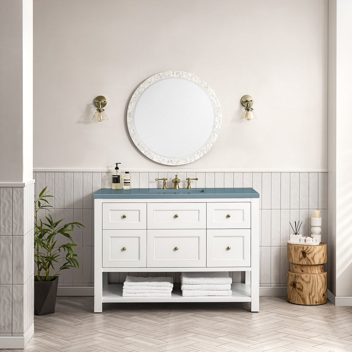 Breckenridge 48" Single Vanity, Bright White w/ 3 CM Cala Blue Top