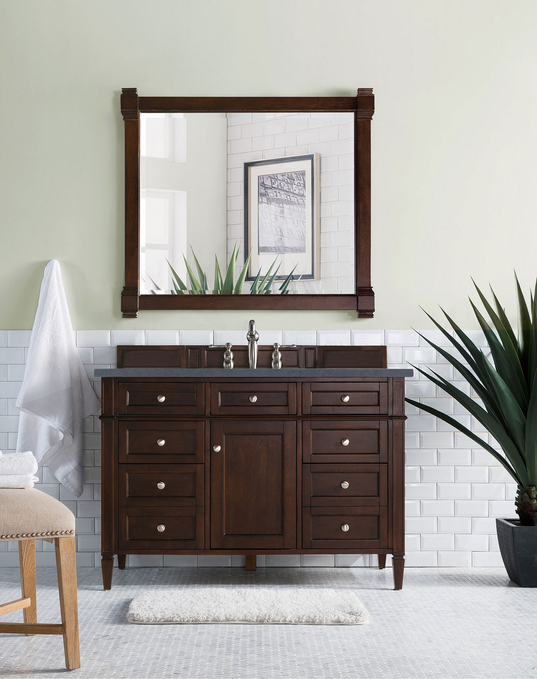Brittany 48" Single Vanity, Burnished Mahogany w/ 3 CM Charcoal Soapstone Silestone Top