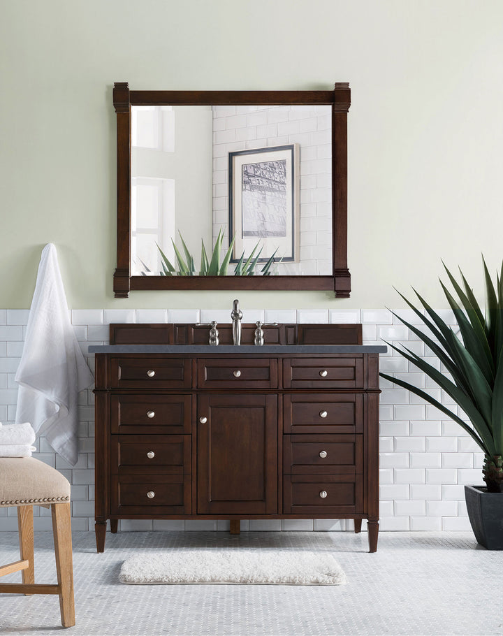 Brittany 48" Single Vanity, Burnished Mahogany w/ 3 CM Charcoal Soapstone Silestone Top