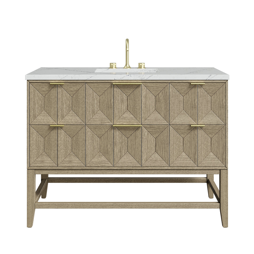 Emmeline 48" Single Vanity, Pebble Oak w/ 3 CM Ethereal Noctis Silestone Top w/ FreePower Wireless Charger