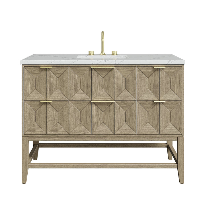 Emmeline 48" Single Vanity, Pebble Oak w/ 3 CM Ethereal Noctis Silestone Top w/ FreePower Wireless Charger