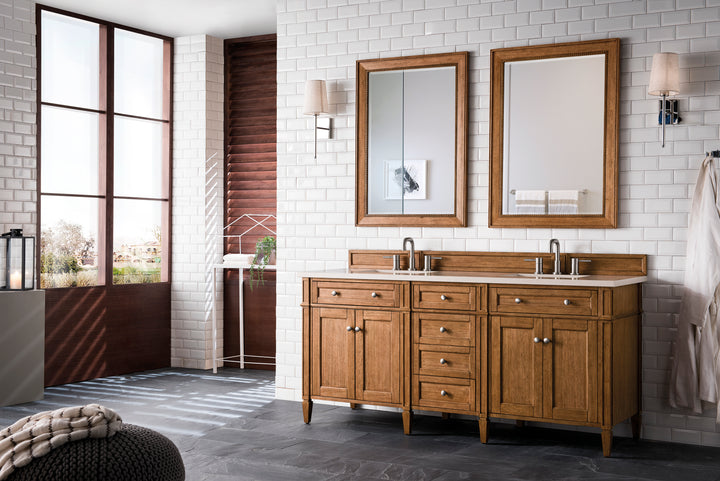 Brittany 72" Double Vanity, Saddle Brown w/ 3 CM Eternal Marfil Silestone Top