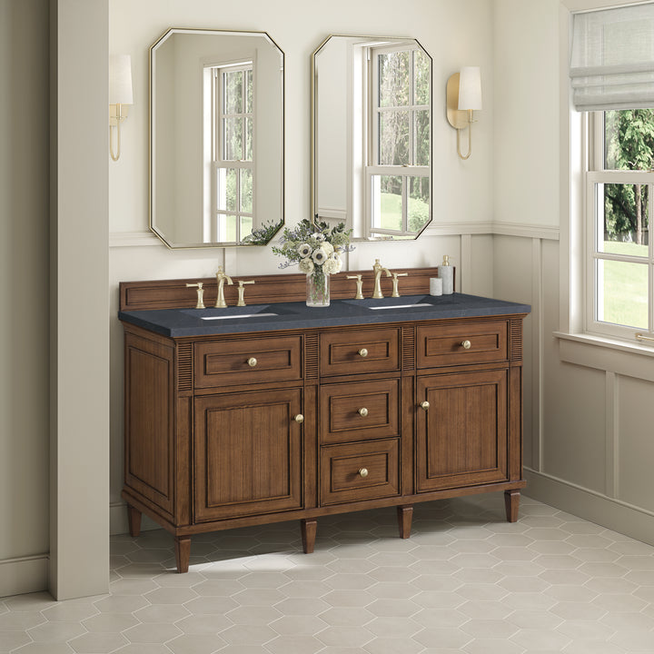 Lorelai 60" Double Vanity, Mid-Century Walnut w/ 3 CM Charcoal Soapstone Silestone Top