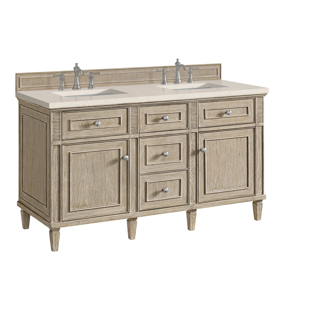 Lorelai 60" Double Vanity, Whitewashed Oak w/ 3 CM Eternal Marfil Silestone Top