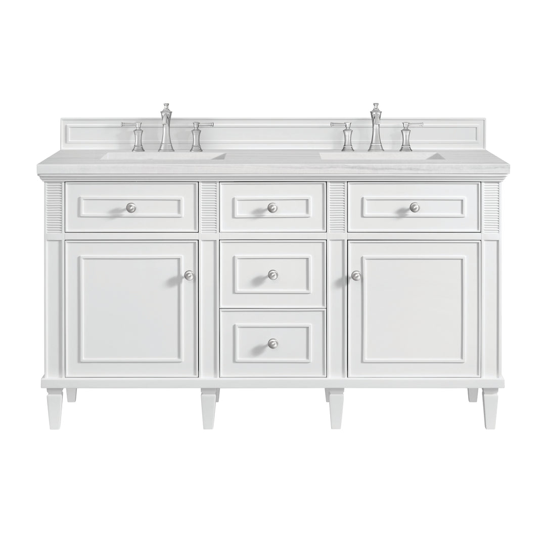 Lorelai 60" Double Vanity, Bright White w/ 3 CM Arctic Fall Solid Surface Top