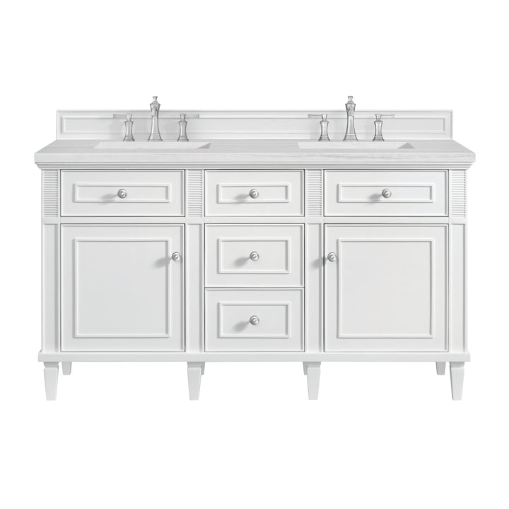 Lorelai 60" Double Vanity, Bright White w/ 3 CM Arctic Fall Solid Surface Top
