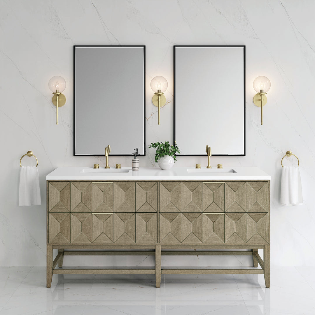 Emmeline 72" Double Vanity, Pebble Oak w/ 3 CM White Zeus Top
