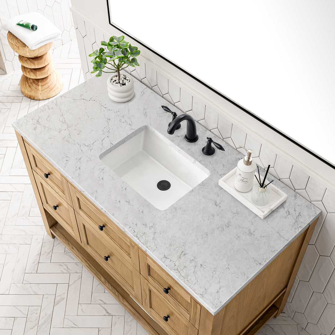Breckenridge 48" Single Vanity, Light Natural Oak w/ 3 CM Eternal Jasmine Pearl Top w/FreePower Wireless Charger