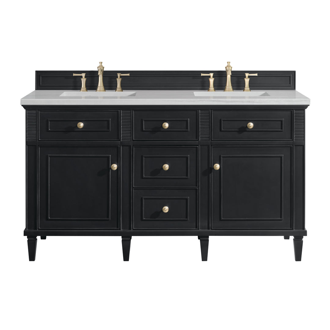 Lorelai 60" Double Vanity, Black Onyx w/ 3 CM Arctic Fall Solid Surface Top