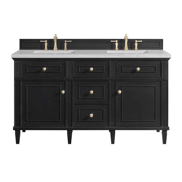 Lorelai 60" Double Vanity, Black Onyx w/ 3 CM Arctic Fall Solid Surface Top
