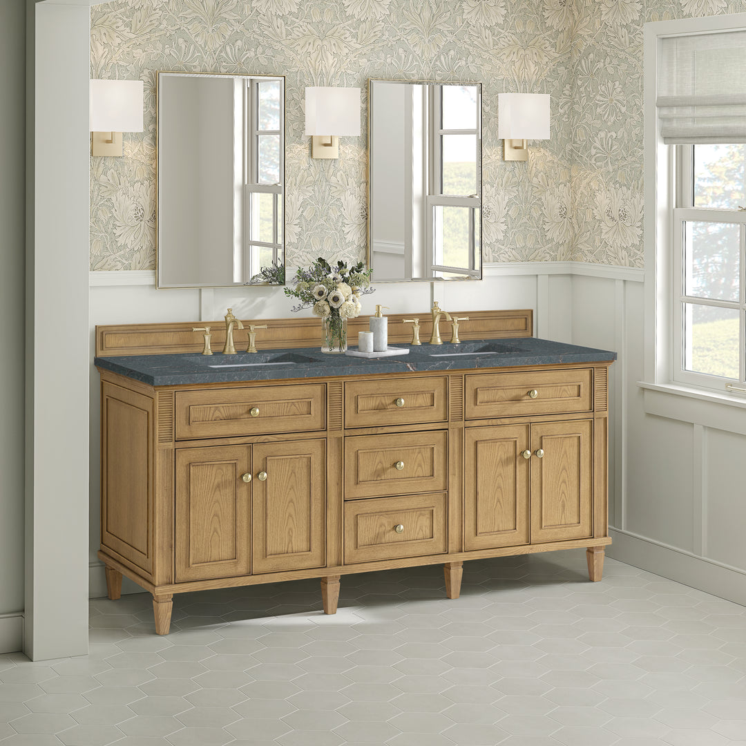 Lorelai 72" Double Vanity, Light Natural Oak w/ 3 CM Parisien Bleu Silestone Top