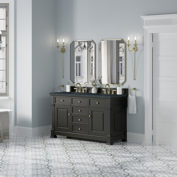 Brookfield 60" Double Vanity, Black Onyx w/3 CM Charcoal Soapstone Silestone® Top