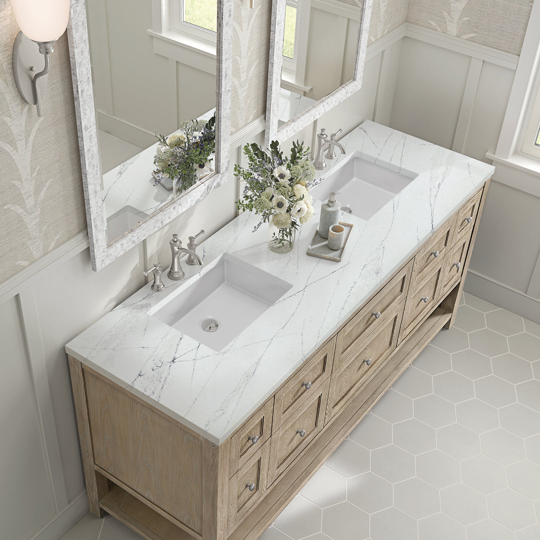 Breckenridge 72" Double Vanity, Whitewashed Oak w/ 3 CM Ethereal Noctis Silestone Top