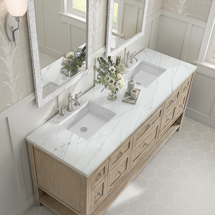 Breckenridge 72" Double Vanity, Whitewashed Oak w/ 3 CM Ethereal Noctis Silestone Top