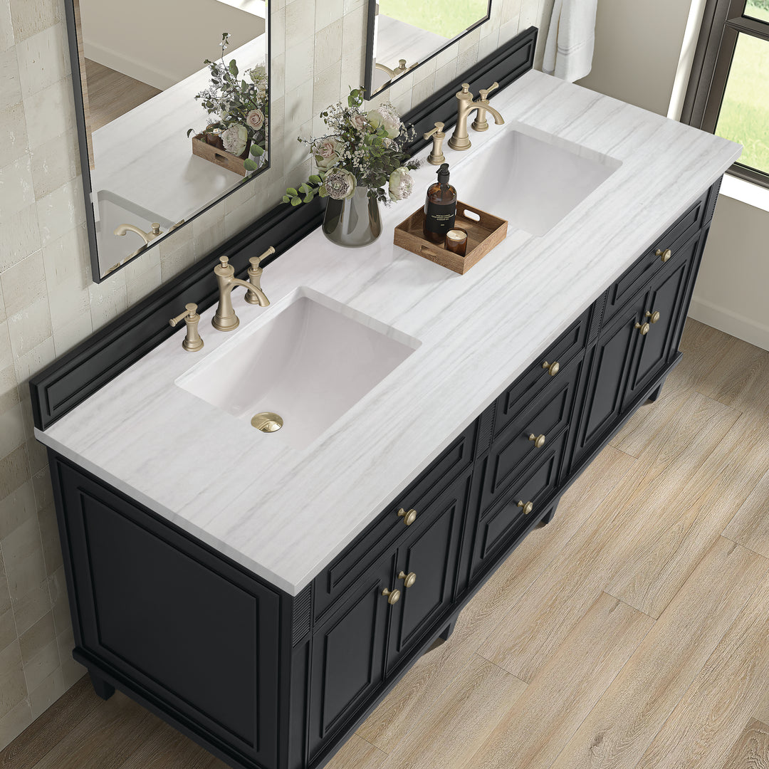 Lorelai 72" Double Vanity, Black Onyx w/ 3 CM Arctic Fall Solid Surface Top