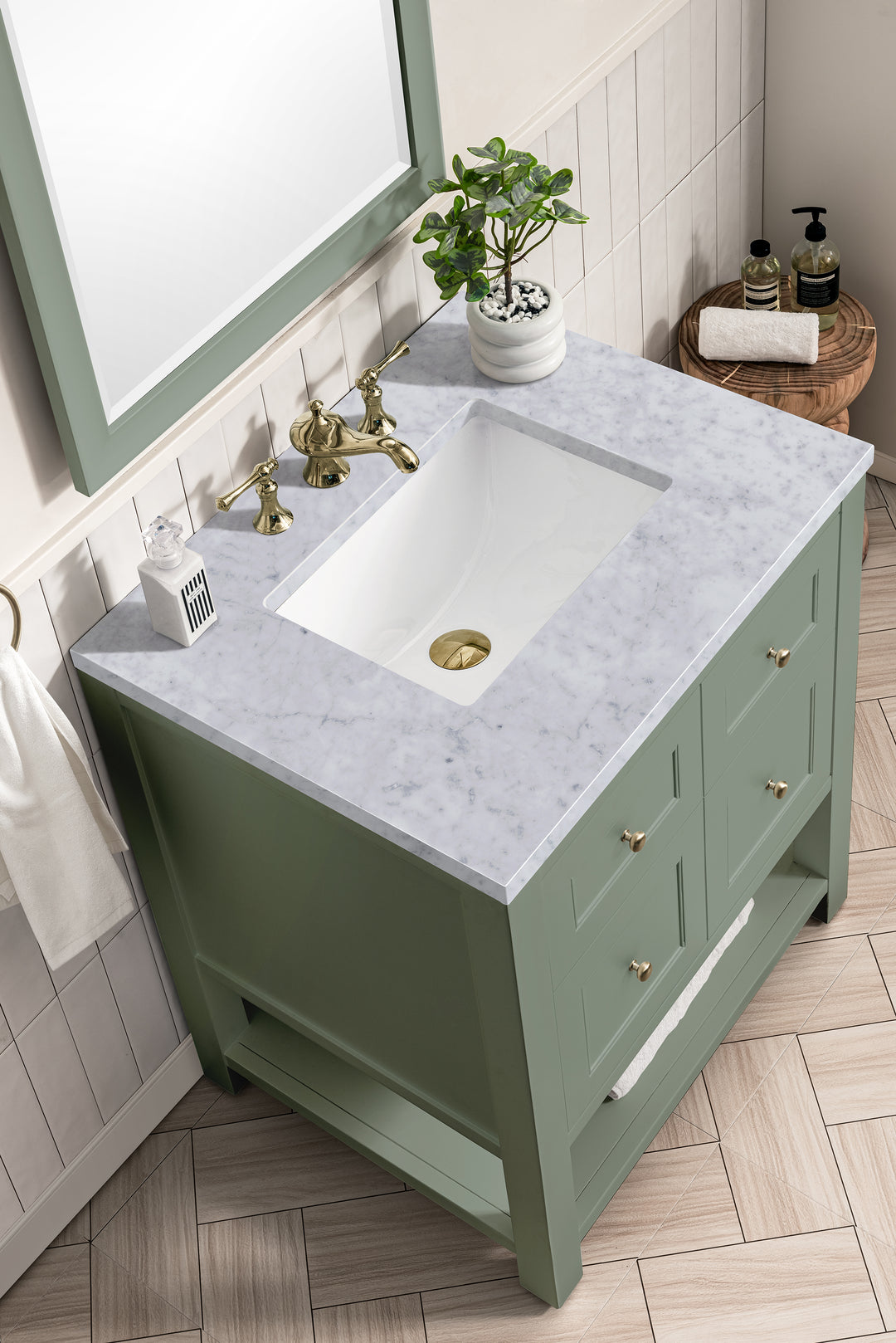 Breckenridge 30" Single Vanity, Smokey Celadon w/ 3 CM Carrara Marble Top