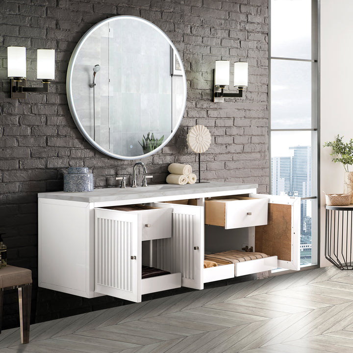 Athens 60" Single Vanity, Glossy White w/ 3 CM Victorian Silver Silestone Top