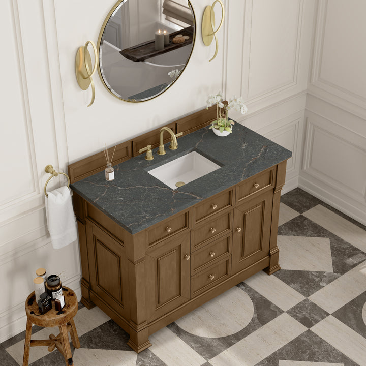 Brookfield 48" Single Vanity, Honey Oak w/ 3 CM Parisien Bleu Silestone Top w/ FreePower Wireless Charger