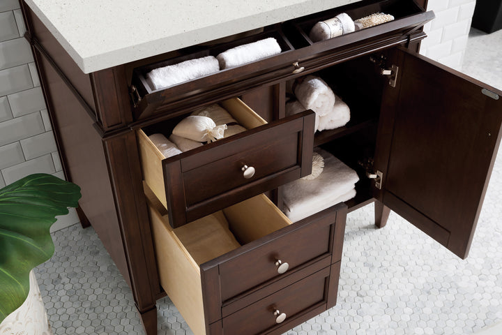 Brittany 36" Single Vanity, Burnished Mahogany w/ 3 CM Lime Delight Silestone Top