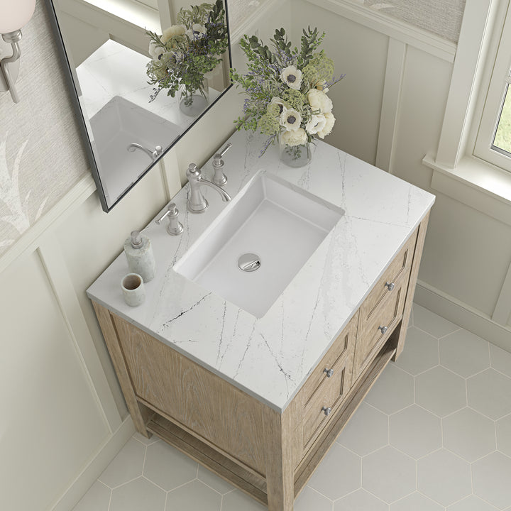 Breckenridge 30" Single Vanity, Whitewashed Oak w/ 3 CM White Zeus Silestone Top
