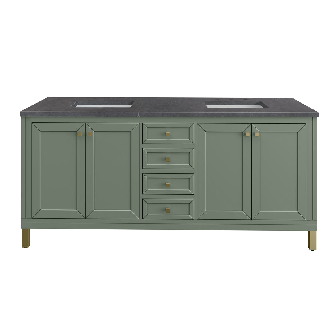 Chicago 72" Double Vanity, Smokey Celadon, w/ 3 CM Charcoal Soapstone Silestone® Top