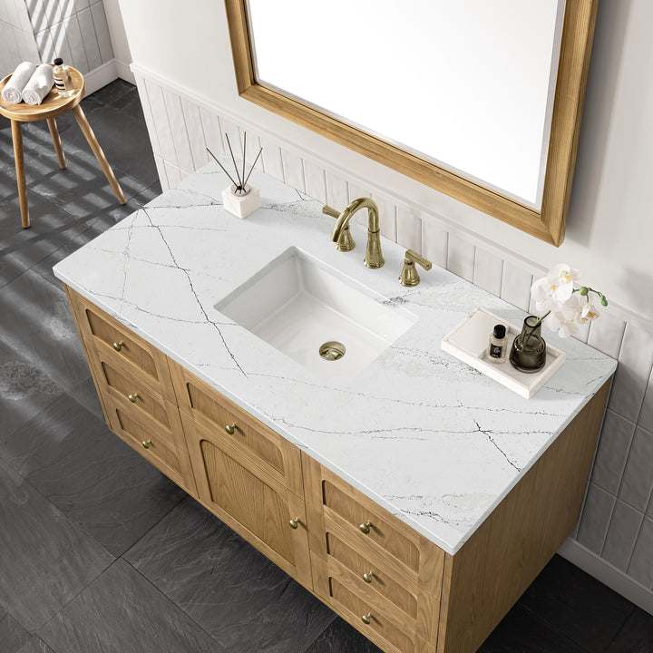 Laurent 48" Single Vanity, Light Natural Oak w/ 3 CM Ethereal Noctis Top w/FreePower Wireless Charger