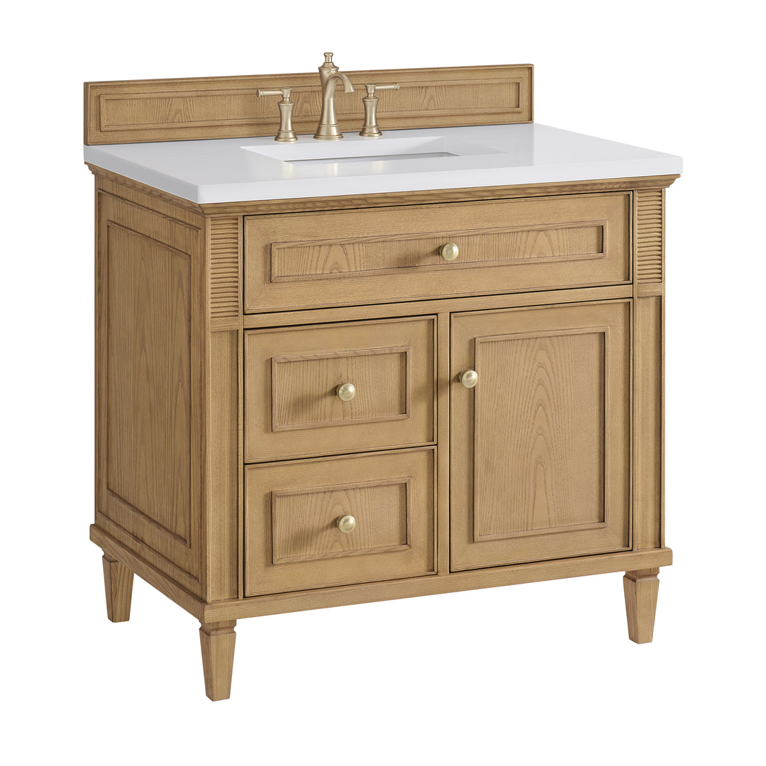 Lorelai 36" Single Vanity, Light Natural Oak w/ 3 CM White Zeus Silestone Top