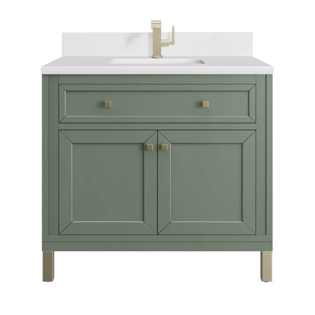 Chicago 36" Single Vanity, Smokey Celadon, w/ Single Hole 3CM White Zeus Silestone® Top & Backsplash