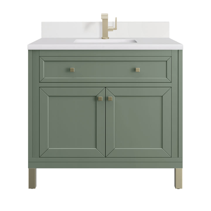 Chicago 36" Single Vanity, Smokey Celadon, w/ Single Hole 3CM White Zeus Silestone® Top & Backsplash