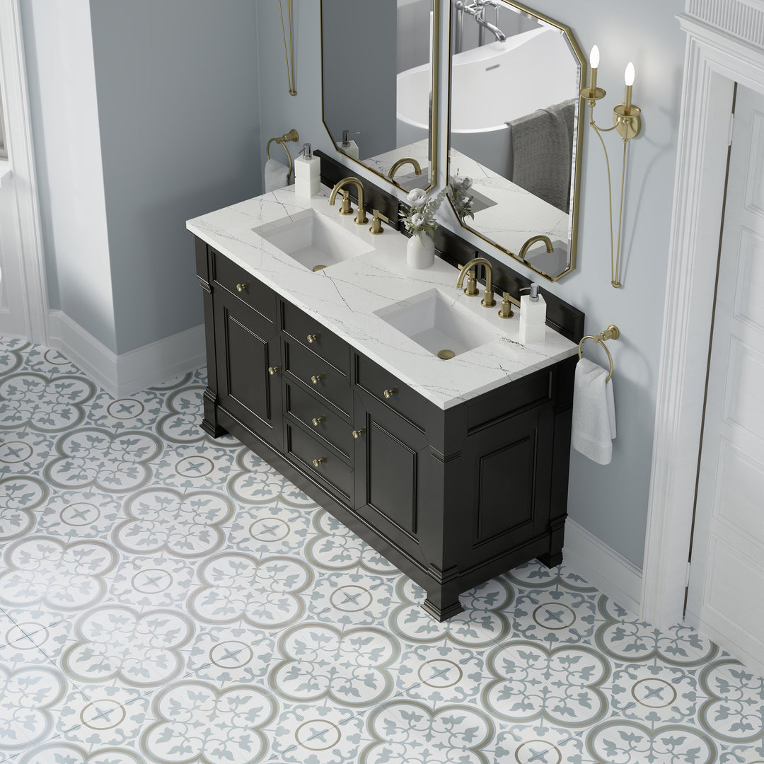 Brookfield 60" Double Vanity, Black Onyx w/ 3 CM Ethereal Noctis Silestone® Top