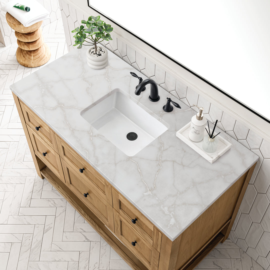 Breckenridge 48" Single Vanity, Light Natural Oak w/ 3 CM Victorian Silver Top w/FreePower Wireless Charger