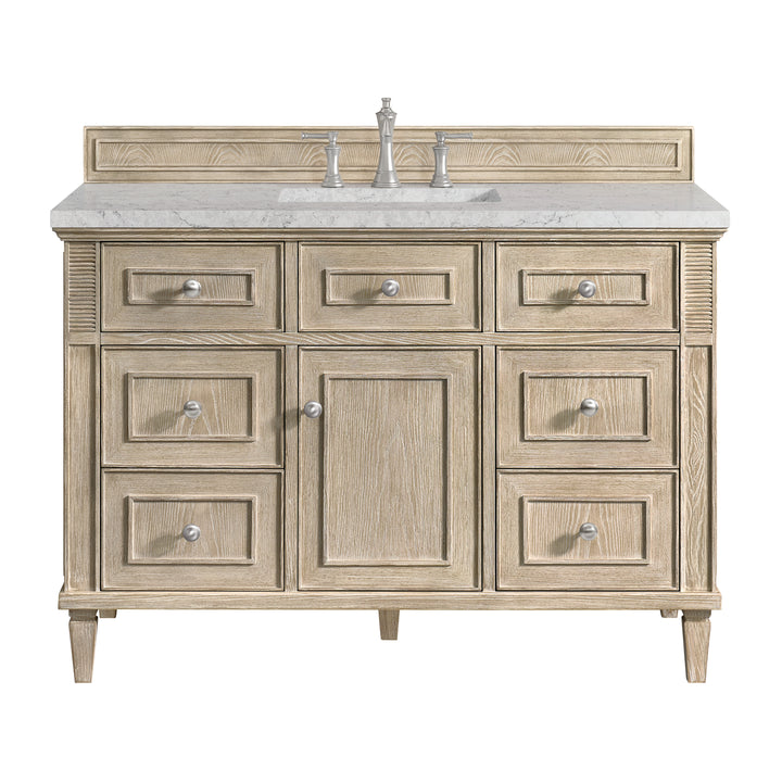 Lorelai 48" Single Vanity, Whitewashed Oak w/ 3 CM Eternal Jasmine Pearl Silestone Top w/FreePower Wireless Charger