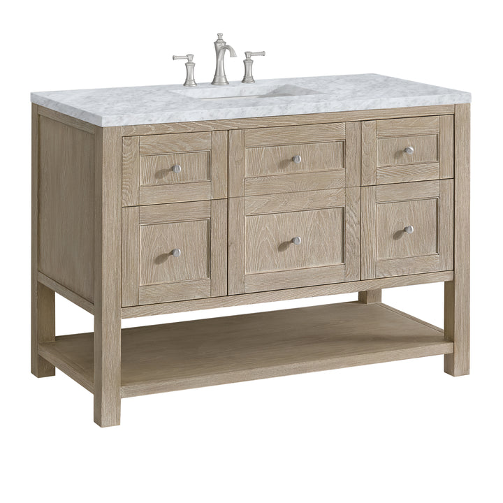Breckenridge 48" Single Vanity, Whitewashed Oak w/ 3 CM Carrara White Marble Top