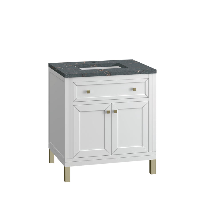 Chicago 30" Single Vanity, Glossy White, w/ 3 CM Parisien Bleu Silestone® Top