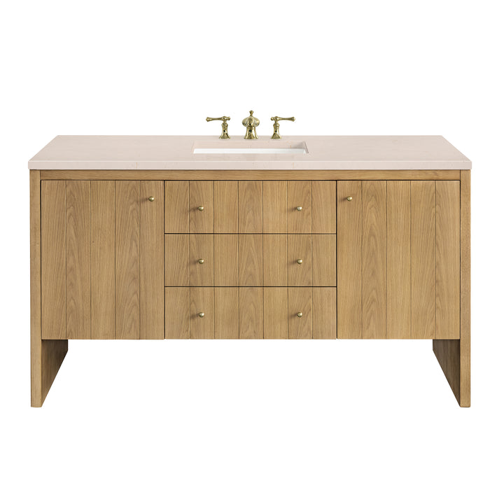 Hudson 60" Single Vanity, Light Natural Oak w/ 3 CM Eternal Marfil Top
