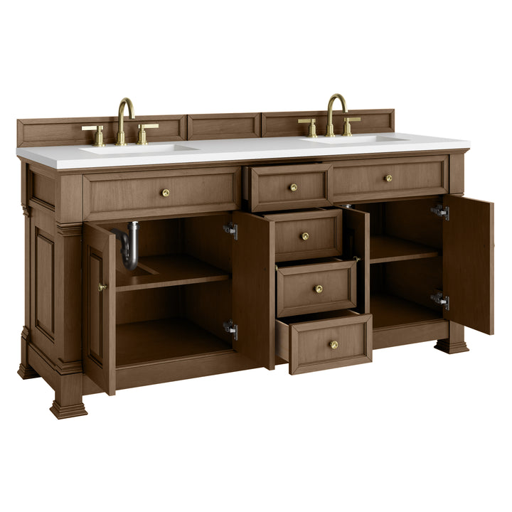 Brookfield 72" Double Vanity, Pecan w/ 3 CM White Zeus Silestone® Top