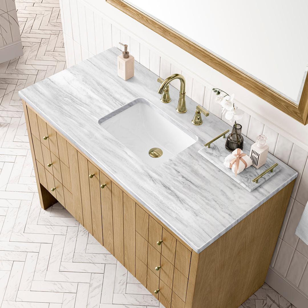 Hudson 48" Single Vanity, Light Natural Oak w/ 3 CM Arctic Fall Top