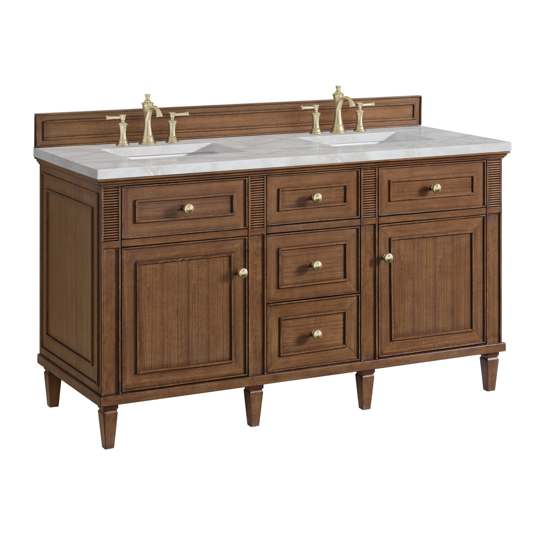 Lorelai 60" Double Vanity, Mid-Century Walnut w/ 3 CM Victorian Silver Silestone Top