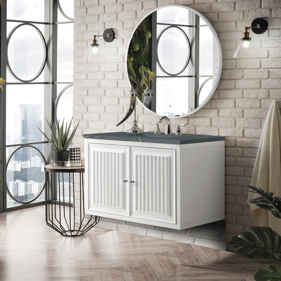 Athens 36" Single Vanity, Glossy White w/ 3 CM Parisien Bleu Silestone Top