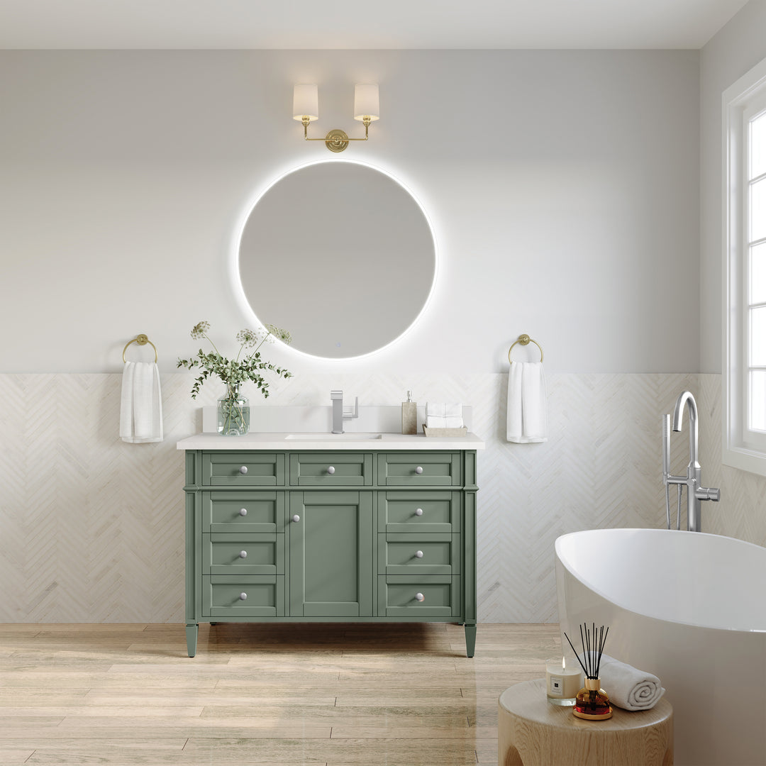 Brittany 48" Single Vanity, Smokey Celadon w/ Single Hole 3 CM White Zeus Top & Backsplash