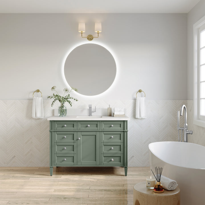 Brittany 48" Single Vanity, Smokey Celadon w/ Single Hole 3 CM White Zeus Top & Backsplash