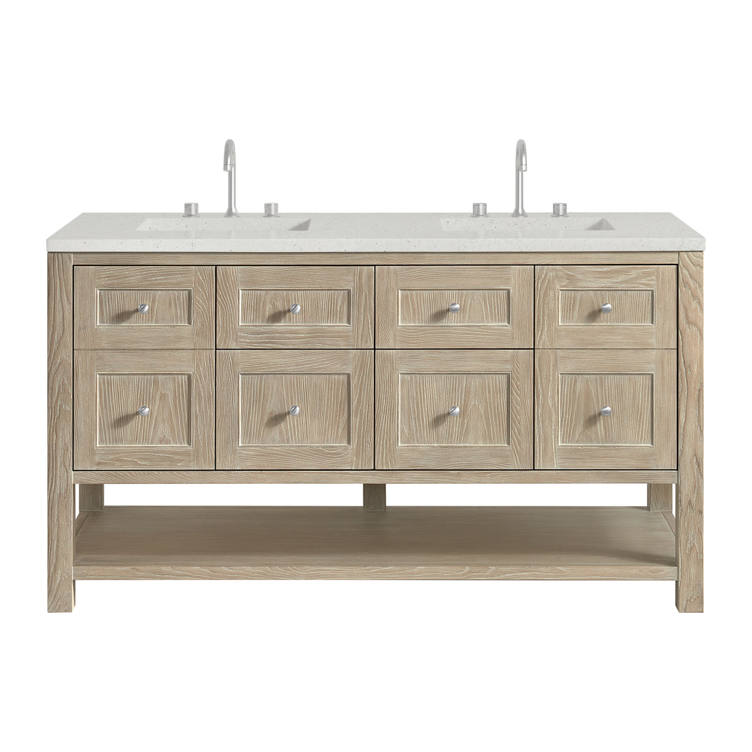 Breckenridge 60" Double Vanity, Whitewashed Oak, w/ 3 CM Lime Delight Quartz Top