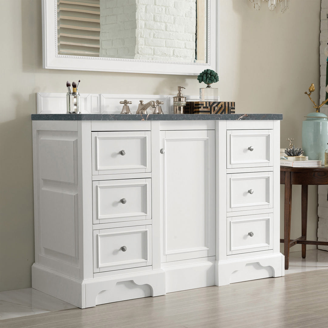 De Soto 48" Single Vanity, Bright White w/ 3 CM Parisien Bleu Silestone Top
