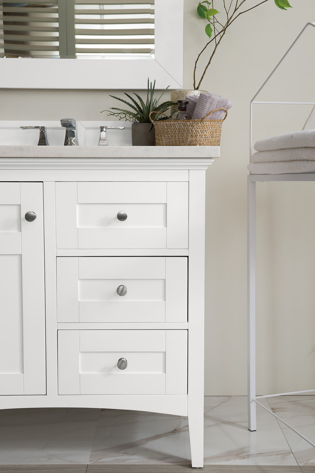 Palisades 36" Single Vanity, Bright White w/ 3 CM Arctic Fall Solid Surface Top