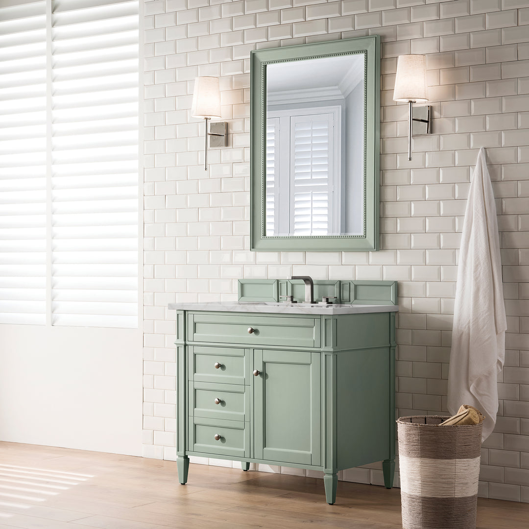 Brittany 36" Single Vanity, Sage Green w/ 3 CM Victorian Silver Silestone Top