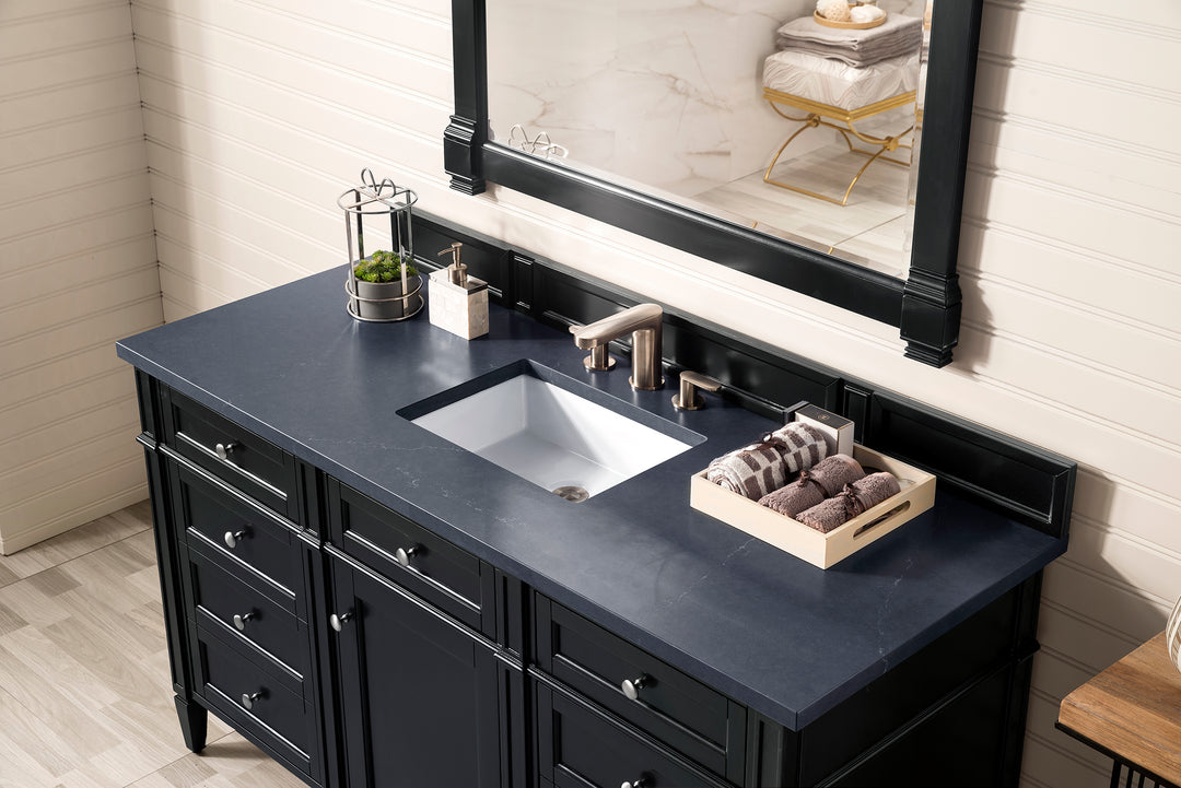 Brittany 60" Single Vanity, Black Onyx, w/ 3 CM Charcoal Soapstone Silestone Top